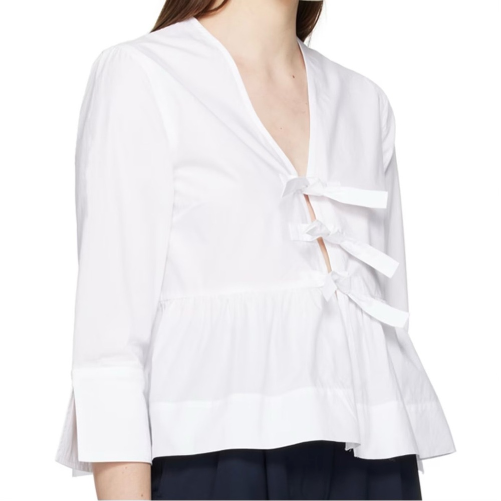 Like New GANNI White Cotton Poplin Tie String Peplum Blouse
